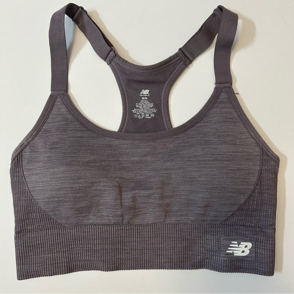New Balance Gray Sports Bra with Racerback Design